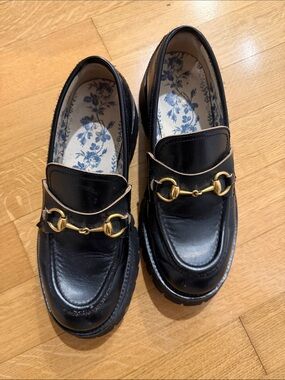 Limited Edition Gucci Black Leather Women's Horsebit Loafers with Gold Hardware